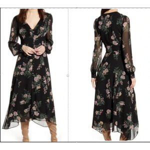ASTR the Label Black with Pink Green Floral Midi Dress Size XS